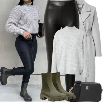 Outfit s Tmavě zelená Chelsea Boty/Gumová Kotníková Bota/Kožená bunda Only "Zimní Outfity"