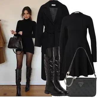 Outfity na zimu s Černá Šaty S Vysokým Výstřihem/Pletené Šaty/Zimní šaty s dlouhým rukávem/Skater šaty/Svetrové Šaty/Šaty S Rolákem/Zimní Pletené Šaty About You "Zimní Outfity"