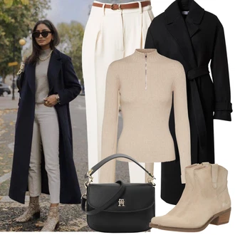 Outfity na podzim s Bílá/Khaki/Béžová/Oranžová Business Kalhoty/Kalhoty s nášivkou uprostřed/Obleková Kalhoty/Kalhoty se Štěrbinou/Plisovaná Kalhoty/Plisovaná Kalhoty About You "Zimní Outfity"