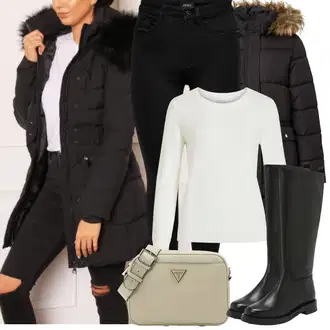 Mom Pričest Outfit sa Crna Veći Broj Parka velike veličine Oasis "Zimske Odjeće"Look: Princeze, Vanjski, Mom, Sportski, Prevelik, Elektro, Pričest, Festival, Novogodišnja noć, Škola, Gala, Koncer