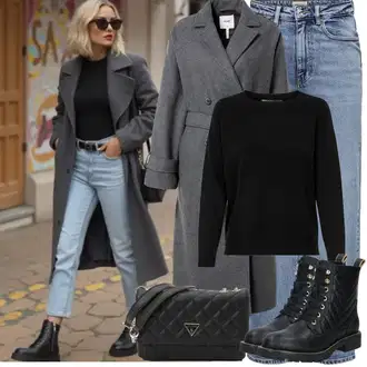 S Pertlanjem Outfit sa Svjetloplava/Plava Traperice Široke Nogavice/Formalna Košulja/Dad Traperice/Traperice s Prorezom/Mom Jean/Vrećaste Traperice/High Waist Traperice/Traperice Opuštenog Kroja/Vintage traperice/Culotte Traperice Only "Zimske Odjeće"