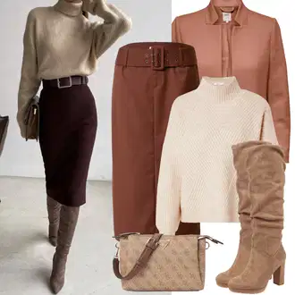 Outfiti za skunje S oblinama sa Smeđa/Kaki/Bež/Narandžasta Pletivo Veći Broj About You "Zimske Odjeće"