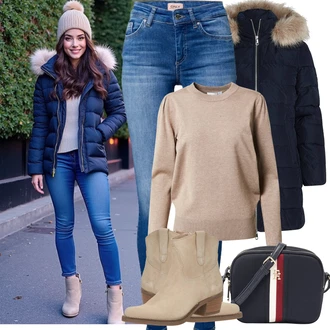 Outfity na zimu Lehké Midi s Béžová/Khaki/Hnědá Basic Svetr/Kašmírový Svetr/Svetr z Jemné Pleteniny/Svetr s Kulatým Výstřihem/Jednoduchý Svetr/Vlněný Svetr SAINT TROPEZ "Zimní Outfity"