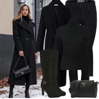 Outfity na zimu Dlouhé s Oranžová/Černá/Bílá Pánská taška/Pásková taška/Klasická Taška Přes Rameno/Dopisová peněženka/Malá Taška/Brašna/Sportovní Taška Přes Rameno Guess "Zimní Outfity"