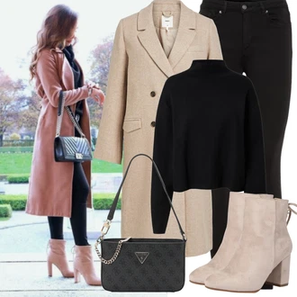 Vysoké Podpatky Outfit s Béžová/Hnědá Kotníková Bota Na Podpatku/Zimní kotníková bota/Kotníková Bota s Podšívkou/Letní kotníková kozačka/Šněrovací Kotníková Bota About You "Zimní Outfity"