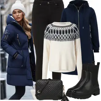 Outfit s Modrá/Tmavě modrá Kabát se Zipem/Softshellový Kabát/Pláštěnka & Funkční Kabát/Scuba Kabát danefae "Zimní Outfity"