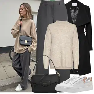 Outfit sa Bež/Siva/Kaki/Smeđa/Bijela Kašmir Džemper/Džemper Od Kašmira/Vuneni Džemper/Jednostavni Džemper/Široki Džemper/Basic Džemper/Džemper s rol ovratnikom/Mohair Pullover VERO MODA "Zimske Odjeće"