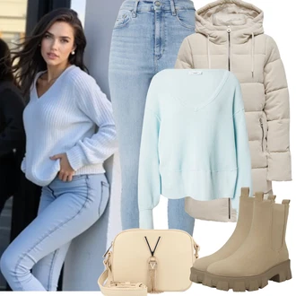 Outfit s Hnědá/Béžová/Khaki Chelsea Boty/Kožená bunda/Plochá Kotníková Bota/Gumová Kotníková Bota About You "Zimní Outfity"