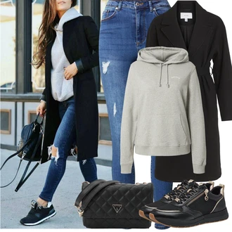 Outfit s Černá Přechodový Kabát/Zimní Kabát Vlněný kabát/Midi Kabát/Kašmírový Kabát/Trenčkot/Trenčkot/Dlouhý kabát/Letní Kabát/Vlněný Kabát Vila "Zimní Outfity"
