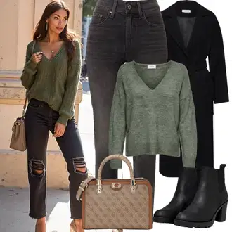 Outfit s Černá Kotníková Bota s Podšívkou/Chelsea Boty/Kožená kotníková bota/Gumová Kotníková Bota/Kožená bunda Only "Zimní Outfity"