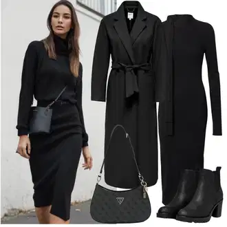 Outfit s Černá Kotníková Bota s Podšívkou/Chelsea Boty/Kožená kotníková bota/Gumová Kotníková Bota/Kožená bunda Only "Zimní Outfity"