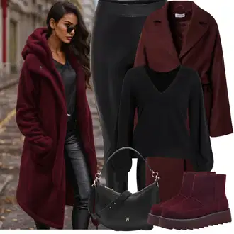 Outfit s Černá Formovaná Legína/Tregíny/Legíny s Podšívkou/Legíny s Vysokým Pasem/Kalhoty z Umělé Kůže/Vinylový Legín/Legíny Kožený Vzhled/Neprůhledný Legíny/Kožený legíny/Latexové legíny/Legíny s Rozparkem Only "Zimní Outfity"