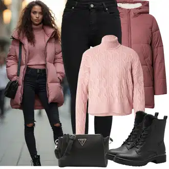 Outfity na zimu Midi s Červená/Růžová/Fialová Nezařazené About You "Zimní Outfity"