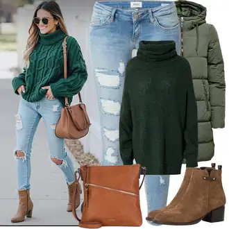 Outfit sa Smeđa/TamnoSmeđa/Bež ljetna gležnjača/Chelsea Gležnjača/Kožna gležnjača/Vintage Gležnjača/Western Gležnjača/Kaubojska čizma/Ravna Gležnjača/Podstavljena Gležnjača Tamaris "Zimske Odjeće"