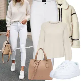 Outfit sa Siva/Bijela/Krem Skinny Hlače/Jeggings/Tajice s Prorezom/Termo Hlača/Tajice visokog Struka/Treggings VERO MODA "Zimske Odjeće"