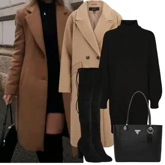 Outfit sa Crna Haljina S Visokim Ovratnikom/Zimska Haljina Zimska Pletena Haljina/Duga pletena haljina/Džemper Haljina Noisy may "Zimske Odjeće"