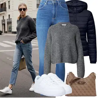 Outfit sa Siva/TamnoSiva/SvjetloSiva Izrezani Džemper/Zdepasti Džemper/Zimski Džemper/Vuneni Džemper/Mohair Pullover/Kratki Džemper/Basic Džemper/Carmen Džemper/Jednostavni Džemper/Pleteni Džemper Edited "Zimske Odjeće"