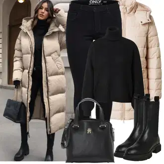 Kombinacije za zimu Gotički sa Crna/Bijela/Zlatni Ured Za Torbu/Torba za rame/Torba za nošenje/Torbica/Poslovna Torba "Zimske Odjeće"Look: cool, Prekrasan, Elegantan, Gotički, Chic