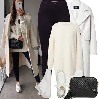 Kombinacije za zimu Ležerno sa Bijela/Krem Tenisica s platformom/Kožna Tenisica/Tanka Tenisica/Teddy Tenisica/Niska Tenisica Only "Zimske Odjeće"Look: Blokiranje boja, Unisex, moderne, Ležerno, Sportski, Bad Taste, Skater, Transparentan