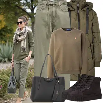 Krátká Outfit s Tmavě zelená/Khaki Zimní Kabát/Prošívaný kabát/Parka/Přechodový Kabát/Dlouhý Péřový Kabát/Péřový Kabát/Kabát se Zipem JdY "Zimní Outfity"
