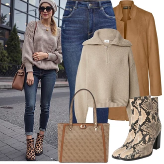 Outfit sa Bež/Bijela Čizma na Špic/ljetna gležnjača/Gležnjača na visoku petu/Čizma na visoku petu/Kožna gležnjača/Kaubojska čizma/Western Gležnjača Karolina Kurkova Originals "Zimske Odjeće"
