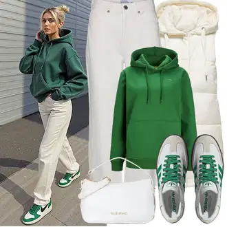 Materijal koji upija znoj Outfit sa Zeleno/Tamnozelena/Neon boje Sweater majica jjxx "Zimske Odjeće"