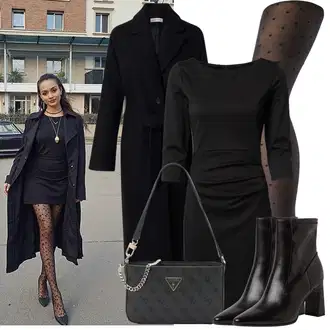 Outfit s Černá Kancelářské šaty/Business Šaty/Pouzdrová Šat/Občanské šaty/Šaty s 3/4 Rukávem/Žerzejové Šaty/Úzké Šaty Kaffe "Zimní Outfity"