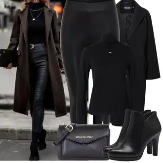 S zakovicama Outfit sa Crna/Bijela Gležnjača na visoku petu/Gležnjača s platformom/Kožna gležnjača/Kožna Jakna/Podstavljena Gležnjača/Čizma na visoku petu Tamaris "zimski outfit"Look: S zakovicama, Jahanje, Hodanje