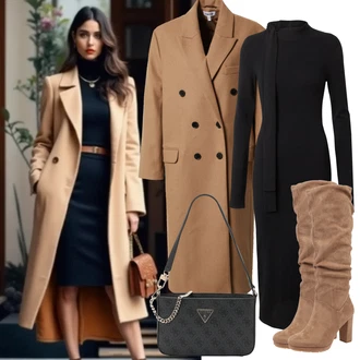 Outfit sa Smeđa/Bež/Kaki Vintage Kaput/Dugi Kaput/Prijelazni Kaput/Vuneni Kaput/Oversize Kaput/Kaput od Kašmira/Midi Kaput/Frak Kaput/Vuneni Kaput/Dugi Kaput Edited "Zimske Odjeće"