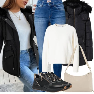 Outfit s Černá Teniska Tenisky s Bočním Zipem/Úzká Teniska/Kožené Tenisky Tamaris "Zimní Outfity"