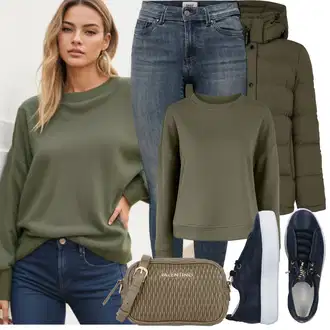 Outfity na zimu s Šedá/Modrá Džíny Kožená bunda/High Waist Džínové Kalhoty/Termální Džíny/Navlékací Džíny/Push up Džín/Kotníková Bota/Kožené Boty/Slim Fit Džíny/Džíny s Rozparkem/Motorkářské Džíny/Dámské Džíny s Délkou 7/8/Zimní bunda Only "Zimní Outfity"