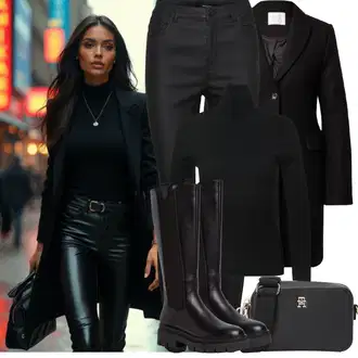 Kůže Outfit s Černá Kozačka po Kolena/Bota se širokým nohavici/Ovčí Kožešinová Bota/Bota na Platformě/Jezdecká Bota/Dlouhá Kozačka/Kozačka se zipem/Klasická Kozačka Tamaris "Zimní Outfity"