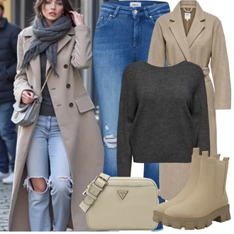 Outfit sa Siva/Smeđa/Bež/Kaki Vuneni Kaput/Midi Kaput/Dugi kaput/Kaput od Kašmira/loden kaput/Dugi Kaput/Zimski Kaput Vuneni kaput Only "Zimske Odjeće"