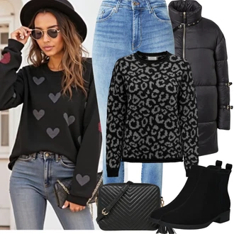 Outfity z džínu Skinny s Světle modrá/Modrá Kožená bunda/Džíny s Rozparkem/Džíny s Dírou/Zimní bunda/Push up Džín/High Waist Džínové Kalhoty/Navlékací džíny/Kotníková Bota/Kožené Boty/Kožená Pánská Bund VERO MODA "Zimní Outfity"