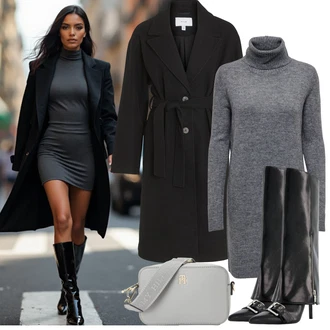 Outfit s Černá Přechodový Kabát/Zimní Kabát Vlněný kabát/Midi Kabát/Kašmírový Kabát/Trenčkot/Trenčkot/Dlouhý kabát/Letní Kabát/Vlněný Kabát Vila "Zimní Outfity"