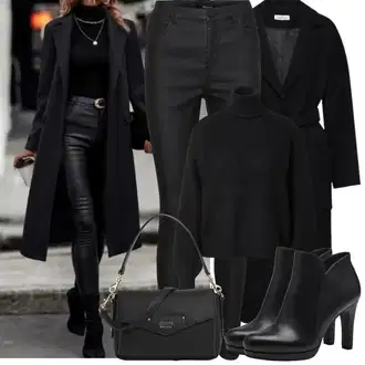 S zakovicama Outfit sa Crna/Bijela Gležnjača na visoku petu/Gležnjača s platformom/Kožna gležnjača/Kožna Jakna/Podstavljena Gležnjača/Čizma na visoku petu Tamaris "Zimske Odjeće"Look: S zakovicama, Jahanje, Hodanje