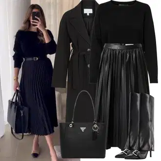 Kombinacije za zimu Gotički sa Crna/Tamnocrvena/Bijela/Smeđa Poslovna Torba/Ured Za Torbu Guess "Zimske Odjeće"Look: Ured, Elegantan, cool, Poslovni, Old Money, Gotički