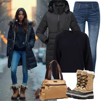 outfit mit Rjava/Bež/Črna/Oranžna Zavit Pulover/Women's Pullovers with Stand-up Collar/Pulover iz Kašmirja/Usnjena jakna/Pleten Pulover s kapuco hollister co. "Winterlicher Look"