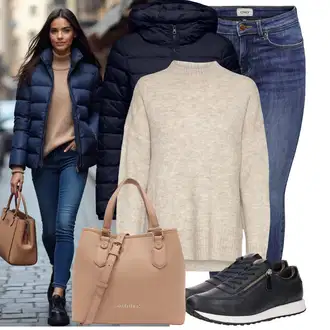 Outfit sa Bež/Siva/Kaki/Smeđa/Bijela Kašmir Džemper/Džemper Od Kašmira/Vuneni Džemper/Jednostavni Džemper/Široki Džemper/Basic Džemper/Džemper s rol ovratnikom/Mohair Pullover VERO MODA "Upečatljiv look za zimu"