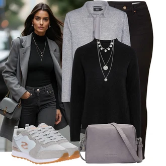 Outfit s Šedá/Stříbrný Jemný Řetízek/Collier/Statement náhrdelník/Bohatě zdobený náhrdelník Pilgrim "Nápadný look na zimu"