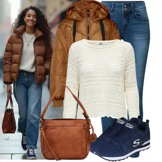 Outfit s Modrá/Tmavě modrá/Světle modrá Teniska teddy/Letní tenisky/Teniska se zapínáním na suchý zip/Úzká teniska/Nízká Teniska/Vintage teniska Skechers "Nápadný look na zimu"