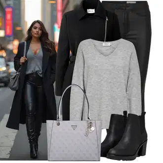 Outfit s Černá Kotníková Bota s Podšívkou/Chelsea Boty/Kožená kotníková bota/Gumová Kotníková Bota/Kožená bunda Only "Nápadný look na zimu"