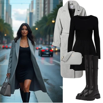 Outfit s Černá Šaty s dlouhým rukávem/Zimní šaty s dlouhým rukávem/Skater šaty/Zimní Pletené Šaty/Pletené Šaty/Svetrové Šaty Only "Elegantní zimní outfit"