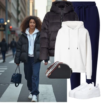 Outfit s Krémová/Bílá Dámský Svetr/Svetr s kapucí/Unisex Mikina S Kapucí/Sportovní mikina/Pletená mikina s kapucí/Oversize mikina/Svetr S Kapucí/Originální mikina/Mikina Cars Jeans "Sportovní zimní outfit"