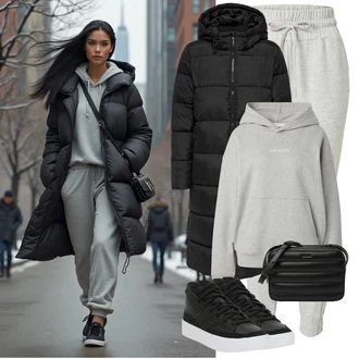 Outfit s Šedá/Světle šedá Jogger Kalhoty/Sportovní kalhoty/Žerzejová Kalhoty/Teplák aim'n "Sportovní zimní outfit"