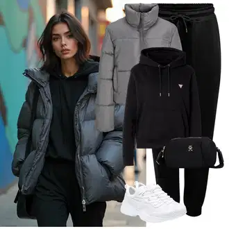 Materijal koji upija znoj Outfit sa Crna Hlače od Flisa/Hlače za Trening/Jersey Hlača/Muška Kožna Jakna/Jogger Hlača/Sportske hlače Only Play "Sportski zimski outfit"