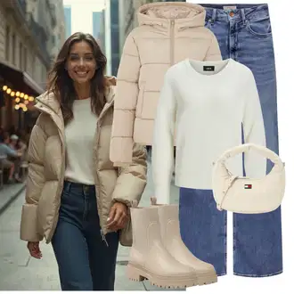 Kombinacije za zabavu S oblinama sa Bijela/Krem/Svjetlozelena Pletivo Veći Broj jjxx "Cool zimski outfit"