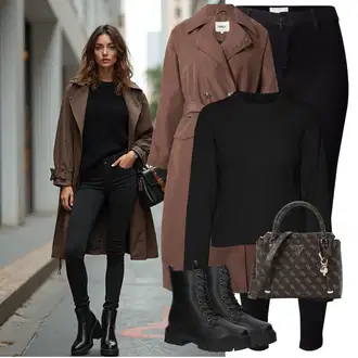 Outfit s Fialová/Šedá/Hnědá Kabát Trenčkot/Přechodový Kabát/Trenčkot/Dlouhý Kabát/Letní Kabát/Midi Kabát Only "Zimní look"