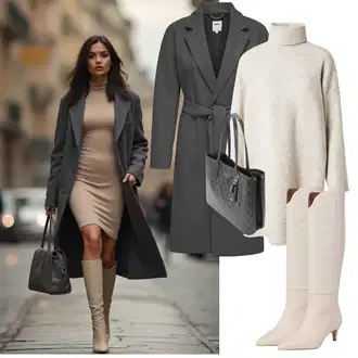 Outfit s Tmavě šedá/Šedá Zimní Kabát Vlněný kabát/Dlouhý kabát/Lodenový kabát/Frock Kabát/Dlouhý Kabát/Vlněný Kabát/Midi Kabát/Kašmírový Kabát Only "Elegantní zimní outfit"