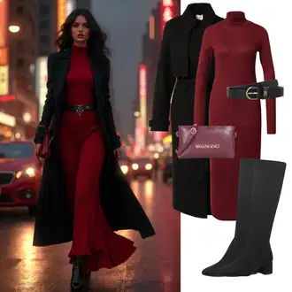 Božić Outfit sa Crvena/Tamnocrvena/Vinski Crveno Edited "Elegantan zimski outfit"Look: Novogodišnja noć, Posebne prigode, Božić, Koncer, Valentinovo